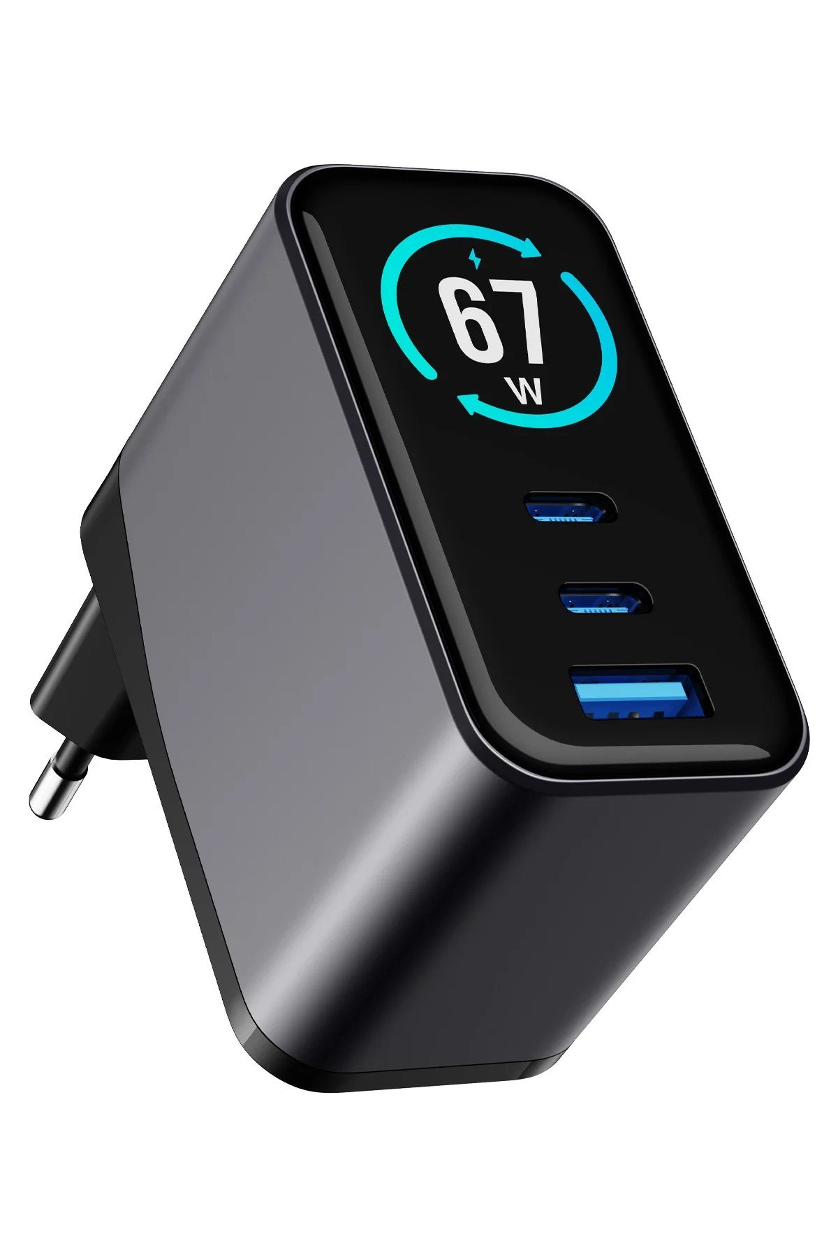 W'More WCG67 3'ü 1 Arada TFT Ekranlı 67W GaN Şarj Cihazı Hızlı Şarj USB-C 3 Portlu Laptop GaN PD 3.1 Evrensel Şarj Cihazı