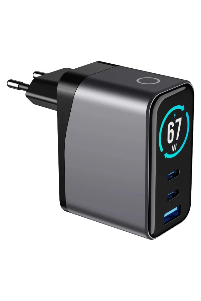 WCG67 3'ü 1 Arada TFT Ekranlı 67W GaN Şarj Cihazı Hızlı Şarj USB-C 3 Portlu Laptop GaN PD 3.1 Evrensel Şarj Cihazı