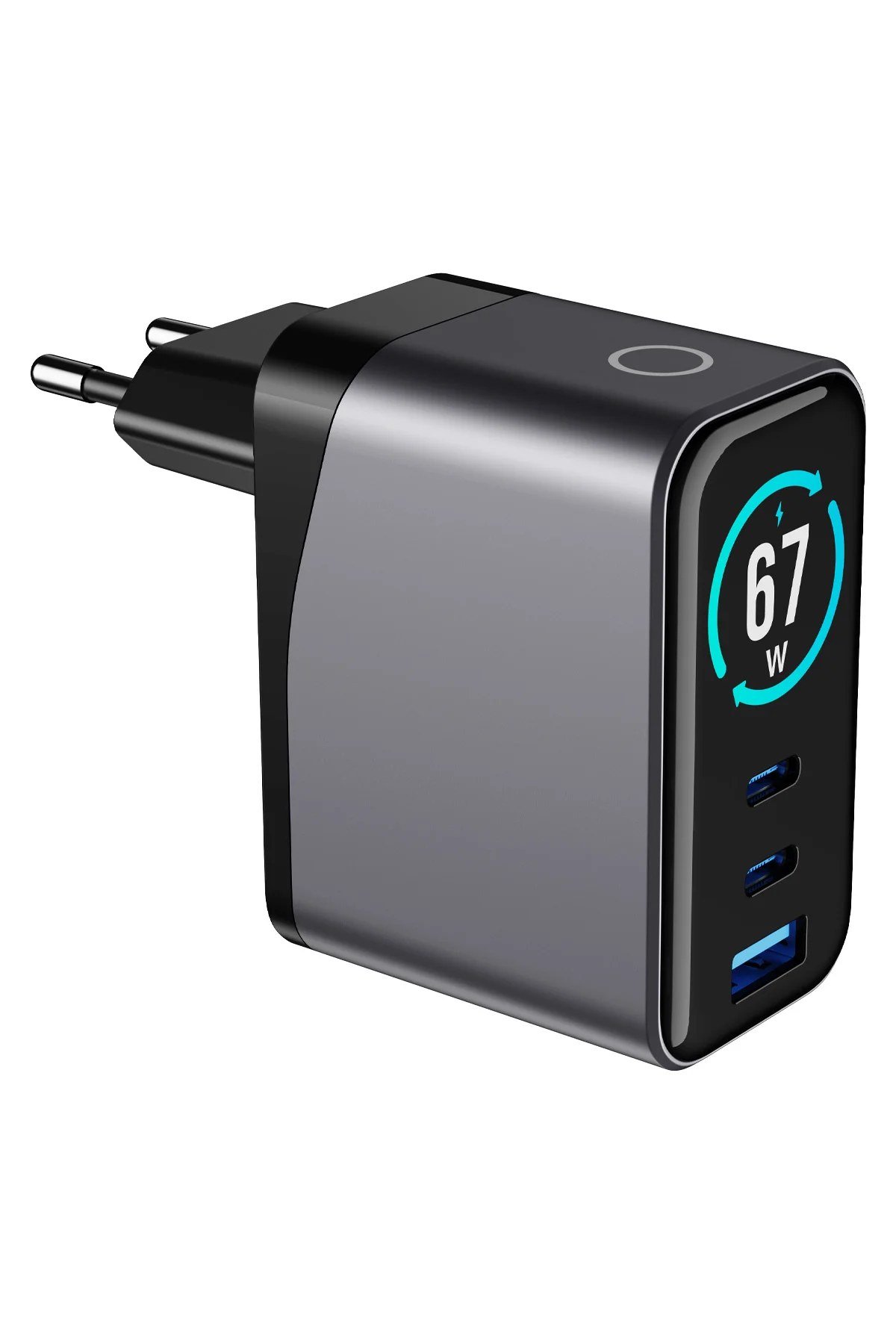 W'More WCG67 3'ü 1 Arada TFT Ekranlı 67W GaN Şarj Cihazı Hızlı Şarj USB-C 3 Portlu Laptop GaN PD 3.1 Evrensel Şarj Cihazı