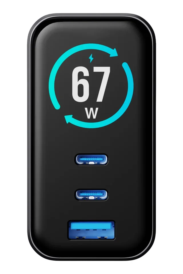 WCG67 3'ü 1 Arada TFT Ekranlı 67W GaN Şarj Cihazı Hızlı Şarj USB-C 3 Portlu Laptop GaN PD 3.1 Evrensel Şarj Cihazı